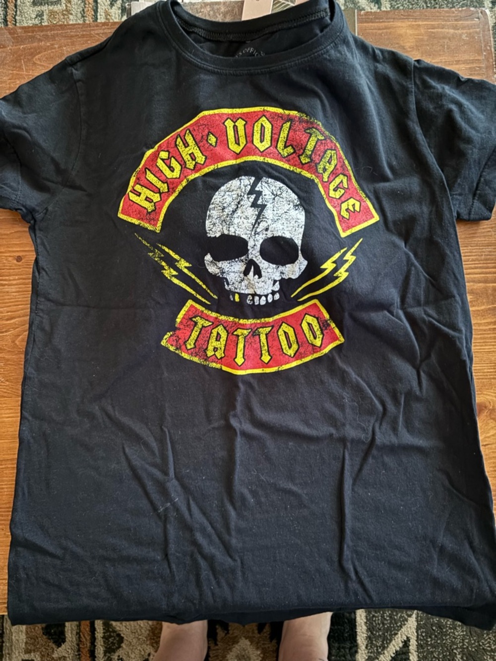 Kat Von D Black Tee with Red and Yellow Skull Graphic